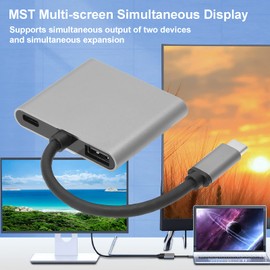 USB C to Dual HDMI Adapter, 4 in 1 USB C Hub with 2 HDMI Ports PD Port USB 3.0 Port 4K @60hz Type C to HDMI Converter for Laptop, PC, Plug and Play