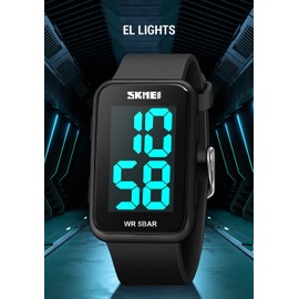 Forrader Square Men's Digital Watch Big Numbers Dial Large Face Waterproof LED Sports Watches with Alarm Date Stopwatch, Unisex Electronic Wrist Watches for Men Women (Black)
