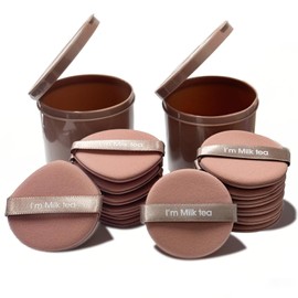 14pcs Powder Puff, Powder Puffs for Pressed Powder, Korean Makeup Cushion Puffs for Foundation Buffing, Concealer, Loose Powder, Face Powder Puff with Travel Storage Box (7*Teardrop & 7*Round, Coffee)