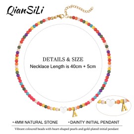 QianSiLi Gold Initial Necklace For Women With Heart Charm Colorful Beaded Necklaces For Girls Christmas Anniversary Birthday Gifts For Her X
