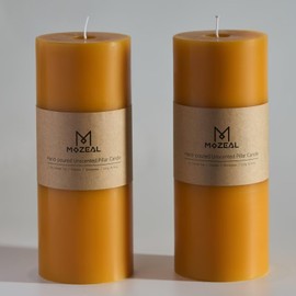 MOZEAL 4" x 10" Extra-Large Spicy Mustard Pillar Candles (Set of 2), Unscented, Dripless, Smokeless, Long Clean-Burning,Tall 10 inch Large Spicy Mustard Pillar Candles Perfect for Autumn Events Decor