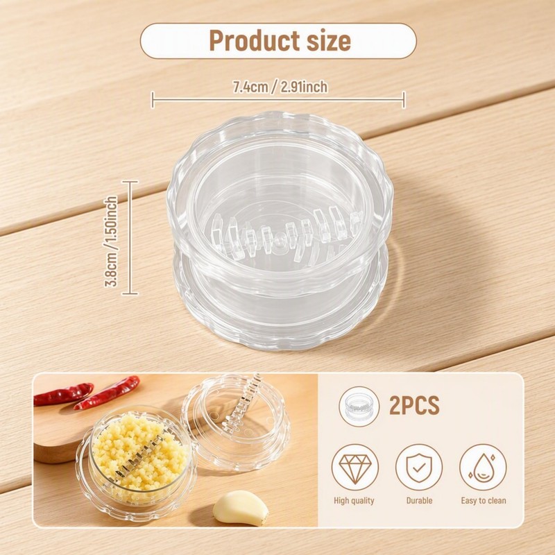2PCS Clear Garlic Crusher, Manual Garlic Crusher and Ginger Mincer