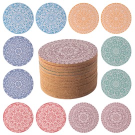 STARUBY Pack of 12 Cork Coasters, Cork Coasters for Drinks, Coasters for Coffee Table, Absorbent Coasters for Kitchen and Dining Room Decoration, Round, 10 cm in Diameter, Blume2