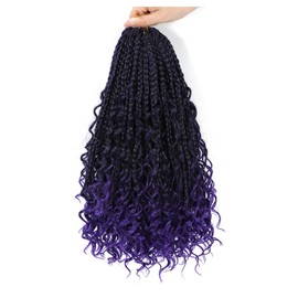 8 Packs Goddess Box Braids Crochet Hair -12 Inch Crochet Box Braids Bohomian Box Braid Crochet Hair Synthetic Braiding Hair Boho Braids Crochet Hair for Black Women(1B/Purple#)