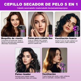 Secador de Pelo con Peine de Aire Caliente 5 en 1, Secado Rápido y Estilizado Multifuncional, 5 en 1 Cepillo Secador de Pelo (Gris)