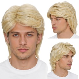 Men Mix Blonde Short Layered Natural Wavy Wig, Heat Resistant Synthetic Hair Wig for Male Halloween Cosplay Daily Wea