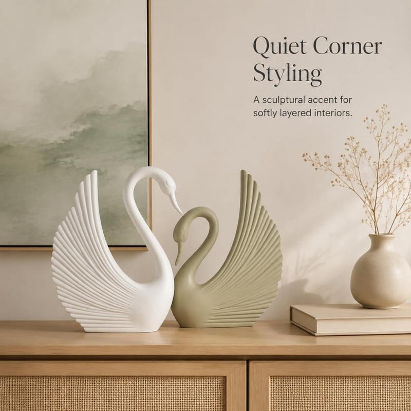 2PC Swan Statues, Heart‑Shaped Couple Sculpture for Home Tabletop Decor