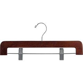 The Great American Hanger Company Deluxe Rounded Wooden Pant Hanger w/Adjustable Cushion Clips, Box of 25 Flat Wood Bottom Hangers w/Walnut Finish and Chrome Swivel Hook for Jeans Slacks or Skirt