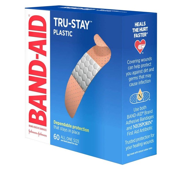 Band-Aid Brand Tru-Stay Plastic Strips Adhesive Bandages All One Size 60 Count (Value Pack of 3)