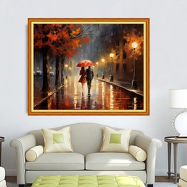 DMCVIVR Stamped Cross Stitch Kits for Adults Beginners Embroidery Kits 11CT Needlepoint Kits Cross Stitch Patterns Embroidery Patterns-Lovers Rainy Night Strol 16x20 inch