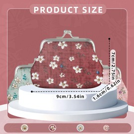 Energather 2pcs Coin Purse, Kiss Lock Coin Pouch Small Coin Purses for Women and Girls, Cute Coin Purse Holder Money Purses Bag with Floral Pattern for Keys, Changes, Receipts (red+Khaki)