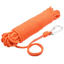 HHOOMY Fishing Magnet Rope with Carabiner, 65 Feets(20 Meters) All Purpose Nylon High Strength Cord Safety and Durable Rope, Heavy Rope with Safety Lock, Diameter 8mm(0.31"), Orange