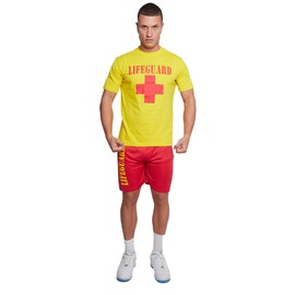 WickedFun Men's Lifeguard Men's Beach Costume, Top and Shorts, Life Guard, Serious Fun Fancy Dress Costume (X-Large)