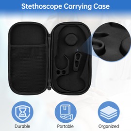 Ajrwiiy Stethoscope Case Compatible with Eko CORE 500, Hard Carrying Bag for Digital Stethoscope, Portable Protective Case with Handle for Carry, Extra Pocket for Doctor and Nurse Accessories(Black)