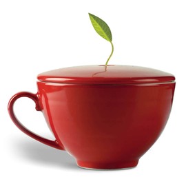 Tea Forte Cafe Cup Ruby Red Porcelain Tea Cup and Lid, Steeps 8 oz., Microwave and Dishwasher Safe