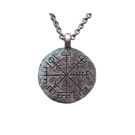 925 Sterling Silver Two Sided Vegvisir/Aegishjalmur - Viking Jewelry Compass Vegvisir Aegishjalmur Pendant Necklace