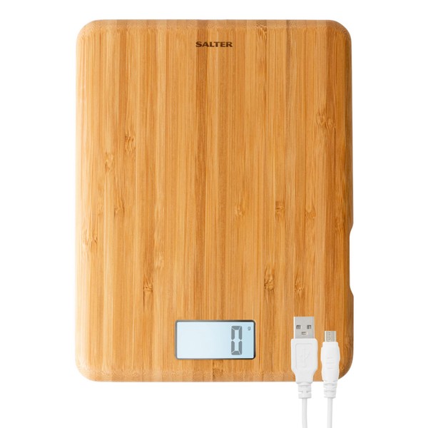 Salter 1094 WDFSCEU16 Rechargeable Digital Kitchen Scale - 5kg Capacity, Precise Weight Food Scale, FSC®-Certified Bamboo Platform, USB Cable Included, Add & Weigh, Measure Liquids,15 Year Guarantee