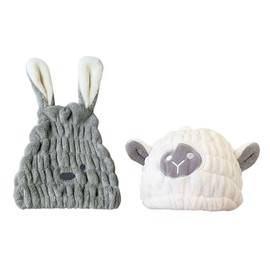 Pack of 2 Cartoon Embroidered Hair Drying Caps, Cute Hair Drying Caps, Absorbent Hair Drying Caps, Bathroom Accessories, Elastic Shower Caps