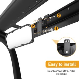 Wsays Rear View Mirrors with 360 Degrees Compatible with Polaris Ranger 500 570 900 1000 XP 2013-2024 with Factory Drop Down Mounting Tab