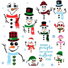 Funny Snowman Decals Christmas Snowman Faces Stickers for Glass Jar Window Clings Christmas Ornaments Decals Cute Cartoon Snowman DIY Craft Faces Window Stickers Party Supplies Decorations