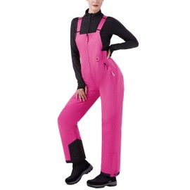 WULFUL Womens Insulated Snow Bibs Waterproof Winter Ski Pants Snowboarding Overalls, Rose Red, Large