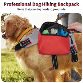 DENTRUN Dog Hiking Backpack, Hound Dog Saddlebag Backpack, Nylon Dog Harness Vest with Side Pockets Hiking Pack, Dog Backpack Hiking Walking Training Running for Medium & Large Dogs
