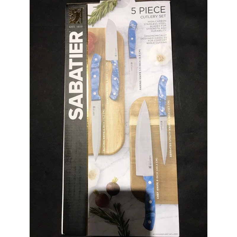 Sabatier 5 piece Cutlery set Ergonomic design Blue handles Stainless