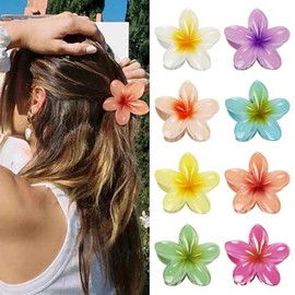 Kavya Plastic Flower Hair Clips Large Pack of 8 Flower Clips Colourful Hawaiian Flower Clips - Beautiful Cardboard Packaging, Hair Clip Women & Girls Flower Hair Accessories