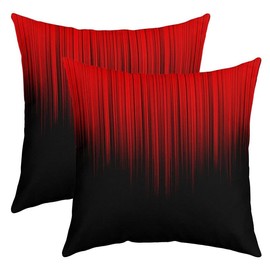 Pack of 2 Geometric Abstract Ombre Decorative Throw Pillow Covers, Soft Red Black Striped Square Cushion Case Set for Couch Sofa Bedroom Living Room, Modern Pillow Cases Pillowcases, 24x24 Inches