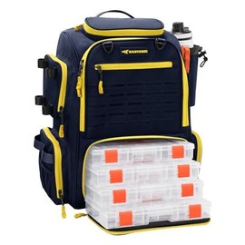 KastKing Bait Boss Pro Fishing Tackle Backpack with Rod Holders, 4 Tackle Boxes, 45L Large Storage Bag for Fishing Gear - Color: Blue