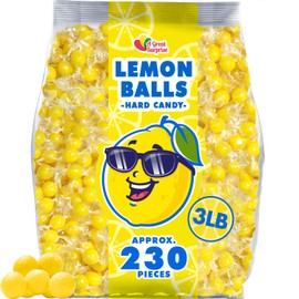 Lemon Balls Hard Candy - 3 Pounds - Yellow Candies Drop - Individually Wrapped - Baby Shower, Candy Buffet