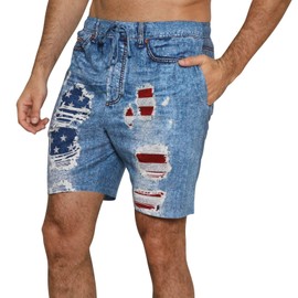 Under Disguise Mens US Flag Patriotic Sleep Shorts Lounge Shorts Pajama Bottoms, Blue Faux Denim, Size Large