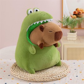 AQCQDQ Creative Crocodile Capybara Cuddly Toy Plush Toy, 2-in-1 Dinosaur Capybara Plush Cushion Removable, Super Soft Filled Simulation Capybara Toy Plush Doll (30 cm, Green)