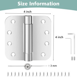 Self-Closing Door Hinges 4 Inch, Heavy Duty Spring Loaded, Adjustable Tension, Soft Close, 304 Stainless Steel for Interior Exterior Doors, Auto Close Hinges, 2 Pack