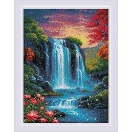 RIOLIS - Magical Waterfall 2274, Nature Cross Stitch Kits 11¾"x15¾, Cross Stitch Kits for Beginners & Advanced, Crossstitching Kit Adult, Embroidery Counted Stitching Kit