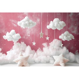 YongFoto Cute Sky Clouds Star Pink Backdrop 6x4ft Kids Photography Background Boy Girl Birthday Baby Shower Cradle Ceremony Party Banner Child Portrait Photoshoot Wallpaper Photo Studio Booth Props