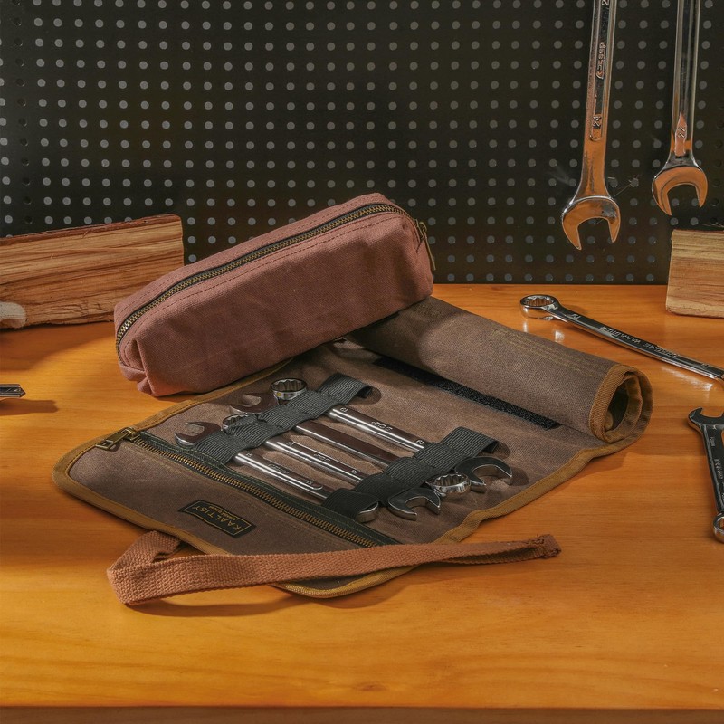 16OZ Waxed Canvas Tool Roll Bag, Heavy Duty Tool Storage