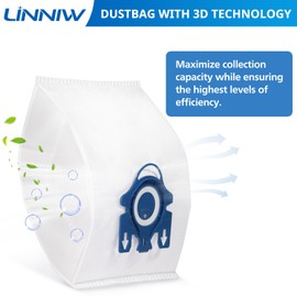 12 Pack 3D Airclean GN Vacuum Bags Compatible with Miele Classic C1, Complete C1, Complete C2, Complete C3, S227 S240, S270, S400, S2, S5, S8 Series Canister Vacuum Cleaner