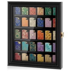 Silipull 30 Lighter Display Case Wall Mount Display Case for Lighter Detachable Wooden Cabinet W/98% UV Protection Acrylic Door Lockable Storage Box for Collection, 11.5x13.78x1.57 Inch, Black Finish