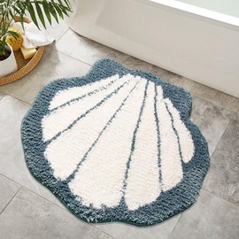 XYRuiHang Cute Shell Shaped Bathroom Rugs Mats Shaggy Fluffy Irregular Bath Rugs Anti Slip Absorbent Bathtub Rug Foot Mat Comfy Cozy Bath Mats for Bathroom Lovely Kids Room Rugs 22x19inch (Blue)