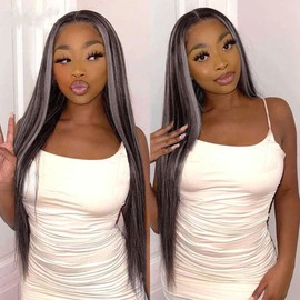 22 24 26 Inch Raivide Salt and Pepper Bundle Highlight Straight Human Hair Bundles Two Tone Brown Mixed With Gray Bundles Human Hair Brown Highlight Bundle