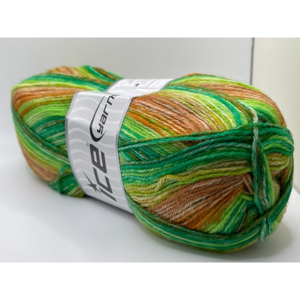 Green, Yellow-Green, Russet Brown Sock Varicolor Yarn - Ice Yarns