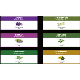 Aktobis Essential Oil Set 100% Pure Natural 6 x 10ml Lavender Thyme, Eucalyptus, Lemongrass, Rosemary and Bergamot