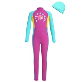 IBTOM CASTLE Kids Wetsuit for Boys Girls Toddler Full Body Swimsuit Long Sleeve Swimwear with Swimming Cap Teens Full Wet Suits in Cold Water for Swimming Surfing Diving Purple-Blue 13-14 Years
