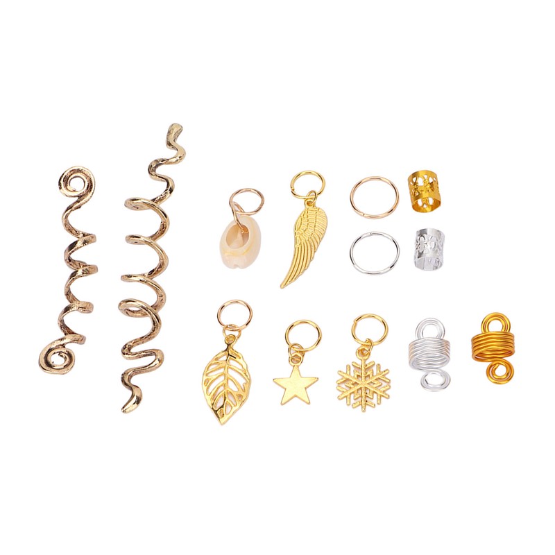 206pcs Dreadlocks Hair Jewelry Rings DIY Alloy Metal Golden Silver