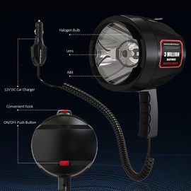 GOODSMANN Handheld Spotlight Corded Spot Lights up to 1200 Lumen Halogen Flashlight 12V DC Car Charger Spotlight for Boat Fishing Hunting Hiking