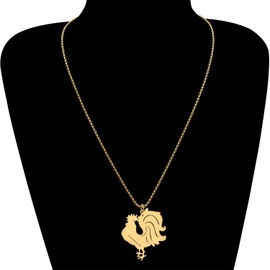 DALANE Stainless Steel Cute Hen Chicken Necklace 18K Gold-Plated Rooster Pendant Farm Animals Jewellery for Women Girls Charms Novelty Gifts, Stainless Steel, No Gemstone
