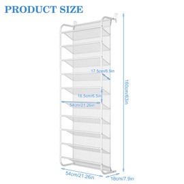 AQQHSAIN 10 Tier Over The Door Shoe Organizer Wall Shoe Shelf Shoe Holder Door Shoe Rack for Closet Pantry Hanging Shoes Clothes Toys Storage Shelves (White)