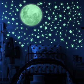 Glow in The Dark Stars for Ceiling, Glow in The Dark Stars and Moon Wall Decal, for Child's Rooms Wall Decor, 220 Big Bright Fluorescent Stars,Perfect for Kids Nursery Bedroom (Green)