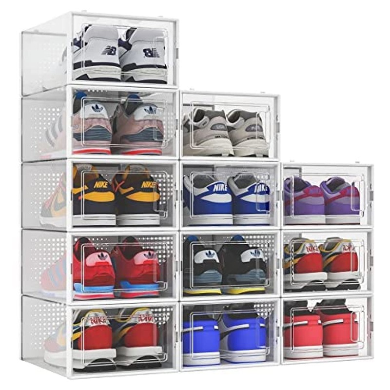 Seseno 12 Pack Shoe Organizer Storage Bins Clear Plastic Stackable